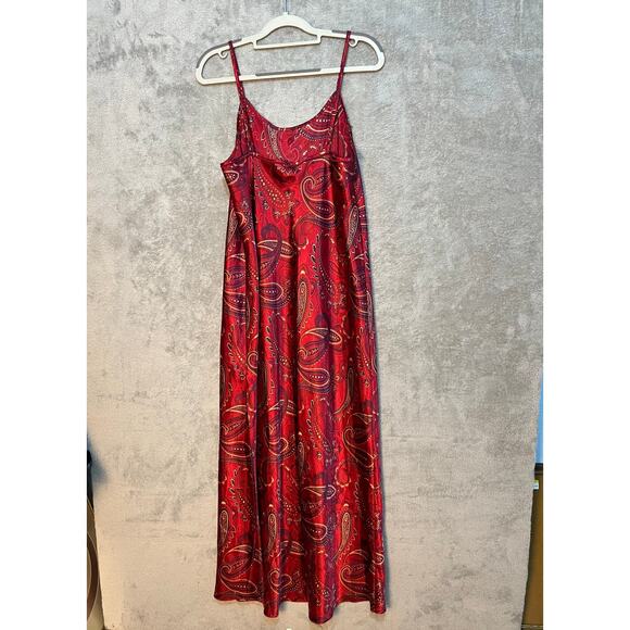 VTG Valerie Stevens Slip Dress Large Red Paisley Club Valentines Flaw - Picture 4 of 10